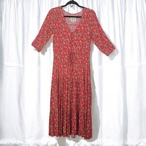 Anthropologie Sunday Mi Amor Midi Long Dress XS Red Ditsy Floral Sundress Dainty